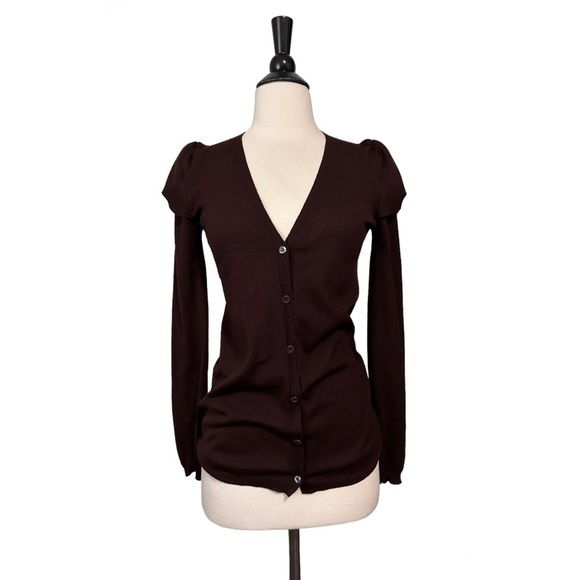 Prada Sweaters - Prada Maroon Tulip Sleeves Cardigan Sweater Size 42 US4/6
